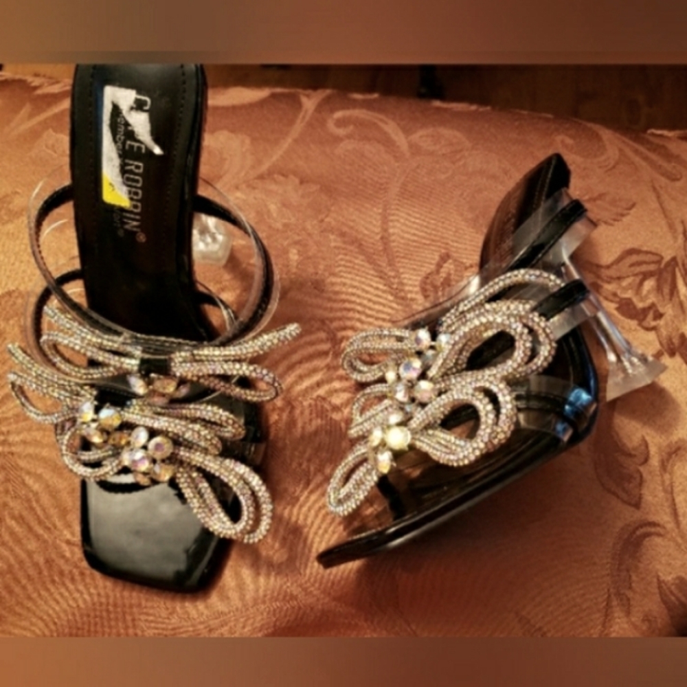Rhinestone GORGEOUS Dressy, 4" Lucite Slides Heels,  BRAND NEW, Size 5 1/2"